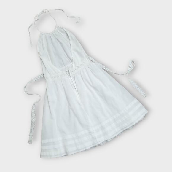 Dzarm White Halter Mini Dress Womens Small Summer Sundress Beachy Boho Cottage - Picture 2 of 11